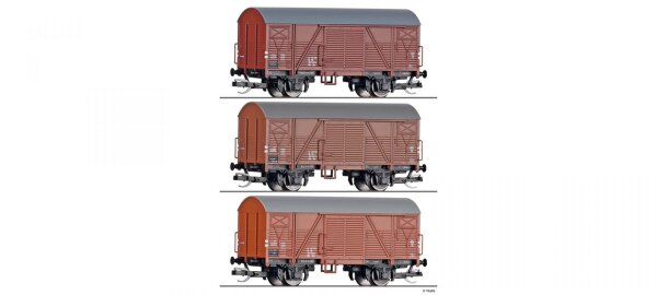 Tillig 502702 - TT - Güterwagen-Set, DR, Ep. IV, bestehend aus drei gedeckten Güterwagen Glm